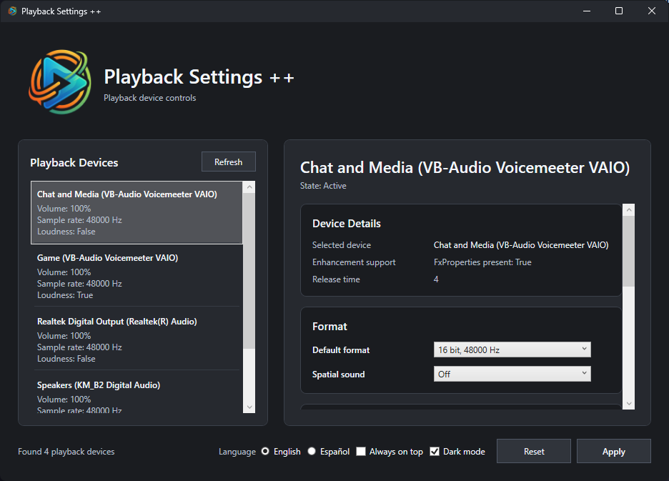 Playback Settings Plus Plus app preview